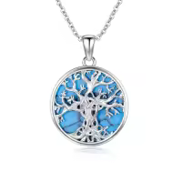 wholesale 925 Sterling Silver Tree of Life Turquoise Stone Pendant Necklaces Wholesale for Women Girls-Tree of Life