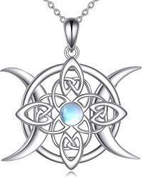 wholesale 925 Sterling Silver Triple Moon Goddess Pendant Necklace with Moonstone for Women-Witches Silver