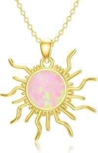 wholesale Sterling Silver Gold Opal Sun Necklace for Women Dainty Colorful Stone Pendant Jewelry Birthday Gift for Her-D_Sterling Silver Gold_Pink