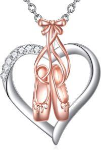 wholesale 925 Sterling Silver Heart-Shaped Ballet Shoe Pendant Necklace with Rose Gold Accents and Cubic Zirconia Stones-Ballet Shoes