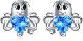 wholesale 925 Sterling Silver Blue Heart Octopus Stud Earrings for Women Girls  6mm Diameter-0-0