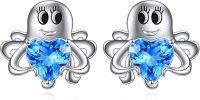 wholesale 925 Sterling Silver Blue Heart Octopus Stud Earrings for Women Girls  6mm Diameter-Octopus