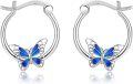 wholesale 925 Sterling Silver Blue Butterfly Huggie Hoop Earrings for Women Girls Gift Idea-0-0