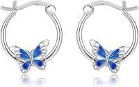 wholesale 925 Sterling Silver Blue Butterfly Huggie Hoop Earrings for Women Girls Gift Idea-Butterfly