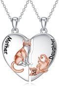 wholesale 925 Sterling Silver Cat Mother-Daughter Heart Pendant Necklaces Set-0-0