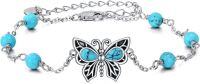 wholesale 925 Sterling Silver & Turquoise Butterfly Wing Beaded Chain Bracelet for Women-Butterfly Turquoise Bracelet