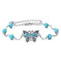 wholesale 925 Sterling Silver Butterfly Bracelet With Turquoise Stones And Charm-0-0