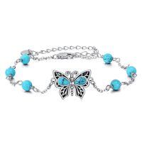 wholesale 925 Sterling Silver Butterfly Bracelet With Turquoise Stones And Charm-Butterfly Turquoise Bracelet