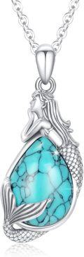 wholesale 925 Sterling Silver Teardrop Turquoise Mermaid Pendant Necklace for Women-0-0