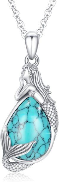 wholesale 925 Sterling Silver Teardrop Turquoise Mermaid Pendant Necklace for Women-Mermaid