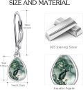 wholesale 925 Sterling Silver Teardrop Moss Agate Drop Earrings with Feather Design Leverbacks for Women-0-5
