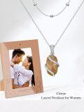 wholesale 925 Sterling Silver Citrine Pendant Necklace Platinum Plated Spiral Wrap Beaded Chain-0-2