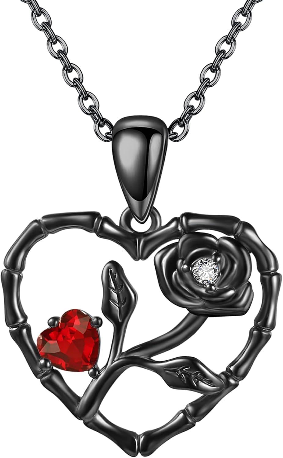 Sterling Silver Black Rose Infinity Pendant Necklace Valentine Gift-Rose-B