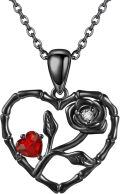 wholesale 925 Sterling Silver Red Heart & Black Rose Infinity Pendant Necklace for Women - Valentine's Day s-0-0