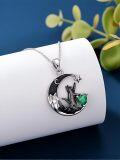 wholesale 925 Sterling Silver Black Cat Necklace with Heart Birthstone Crescent Moon Star Pendant Gothic Jewelry Gift for Women Wife Cat Lover-0-3