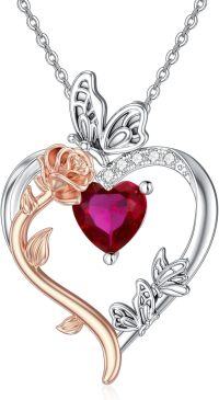 wholesale TOUPOP January Birthstone Necklace 925 Sterling Silver Rose Heart Garnet Necklace Heart Butterfly Pendant Necklace Jewelry Anniversary Birthday Christmas Gifts For Women Her Wife Girlfriend Mom -undefined