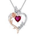 TOUPOP Sterling Silver Garnet Heart Butterfly Pendant Necklace-0-0