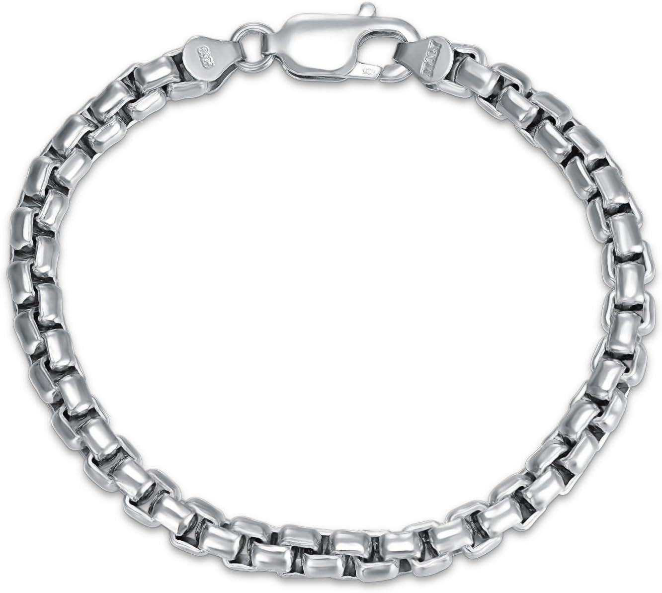 925 Sterling Silver Box Chain Bracelet - 7 Length with Lobster Claw Closure for Men & Women s-0-0