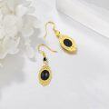 wholesale 925 Sterling Silver Black Oval Stone Drop Earrings with Gold Plated Frame and Beads-0-2