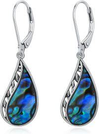 wholesale 925 Sterling Silver Teardrop Paua Shell Leverback French Wire Bohemian Drop Earrings-08-Abalone shell earrings