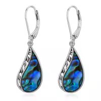 wholesale 925 Sterling Silver Teardrop Paua Shell Leverback French Wire Bohemian Drop Earrings Wholesale-08-Abalone shell earrings