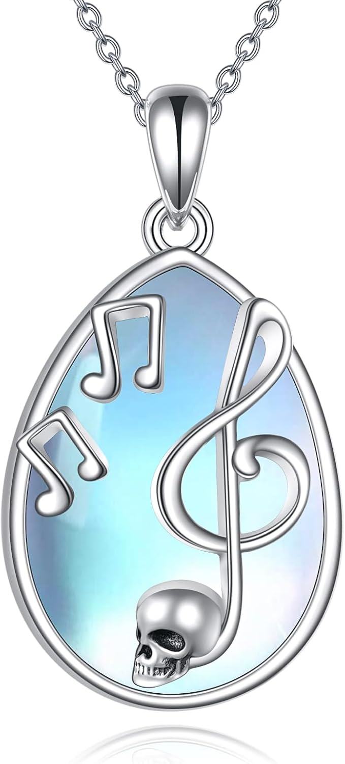 wholesale 925 Sterling Silver Musical Note & Treble Clef Pendant with Blue Opal Stone Necklaces for Women Music Lover Gifts-0-0