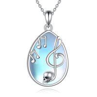 wholesale 925 Sterling Silver Musical Note & Treble Clef Pendant with Blue Opal Stone Necklaces for Women Music Lover Gifts-Skull Necklace