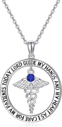 wholesale 925 Sterling Silver 12 Birthstones Nurse Necklace with Caduceus Nursing Graduation Gift-Sept.