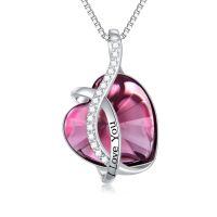 wholesale 925 Sterling Silver Heart Pendant With Red Stone And I Love You Text-H-July