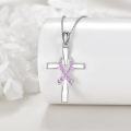 wholesale 925 Sterling Silver Pink Ribbon Cross Pendant Necklace - Religious  for Women & Men-0-2