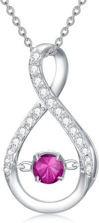 wholesale 925 Sterling Silver Sparkle Birthstone Infinity Pendant Necklace for Women-7-July-Ruby