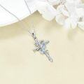 wholesale 925 Sterling Silver Blue Lily Birth Flower Cross Pendant Necklace for Women-0-3