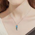 wholesale 925 Sterling Silver Turquoise Feather Pendant Necklace Jewelry for Women Christmas Gift-0-4