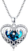 wholesale 925 Sterling Silver Blue Crystal Heart Dolphin Pendant Necklace s for Women-0-0