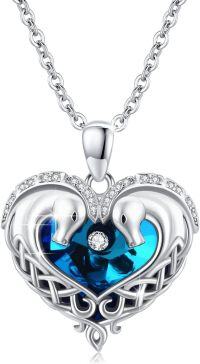 wholesale 925 Sterling Silver Blue Crystal Heart Dolphin Pendant Necklace s for Women-Celtic Horse Crystal Necklace