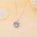 wholesale 925 Sterling Silver Musical Note Pendant with Monkey Playing Guitar on Rainbow Crystal Necklaces Wholesale - 16+2 Chain-0-1