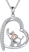 wholesale 925 Sterling Silver Elephant Heart Pendant Necklace with Cubic Zirconia and Engraved Message I Love You Forever for Women-0-0