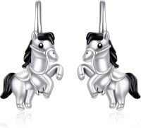 wholesale 925 Sterling Silver Animal Leverback Hoop Earrings Axolotl Cat Sloth Dog Fox Huggie Hypoallergenic Jewelry Gifts for Women Teens-Horse