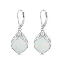 wholesale 925 Sterling Silver Opal Celtic Knot Teardrop Leverback Earrings-Opal