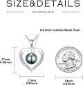 wholesale 925 Sterling Silver Black Tahitian Pearl 9-9.5mm Heart Pendant Necklace for Women-0-5
