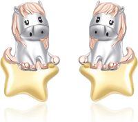 wholesale 925 Sterling Silver Star Unicorn Stud Earrings for Girls Women Kids Gift Hypoallergenic Jewelry 48673-Cute Litte Horse with star