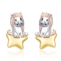 wholesale 925 Sterling Silver Cute Horse Earrings Wholesale With Gold Star Base-Cute Litte Horse with star