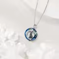 wholesale 925 Sterling Silver Black Cat in Blue Circle Crystal Pendant Necklace Wholesale for Women-0-4