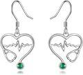 wholesale 925 Sterling Silver Heartbeat Stethoscope Dangle Earring Set with Green Crystal Stone s for Nurses Doctors-0-0