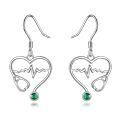 wholesale 925 Sterling Silver Heartbeat Stethoscope Dangle Earring Set with Green Crystal Stone s for Nurses Doctors-0-0