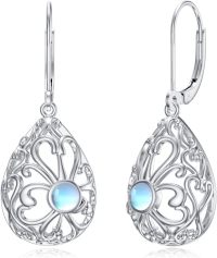 wholesale 925 Sterling Silver Teardrop Moonstone & Turquoise Filigree Drop Earrings for Women-Moonstone