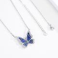 wholesale 925 Sterling Silver Blue Enamel Butterfly Pendant Necklace for Women Gifts for Her Valentines Day Jewelry-0-3