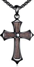 wholesale 925 Sterling Silver Wood Inlay Cross Necklace Pendant Religious  for Him Her -0-0