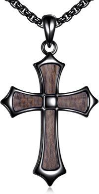 wholesale 925 Sterling Silver Wood Inlay Cross Necklace Pendant Religious  for Him Her -Wooden Cross