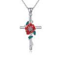 wholesale 925 Sterling Silver Red Carnation Floral Cross Pendant Necklaces for Women-0-0